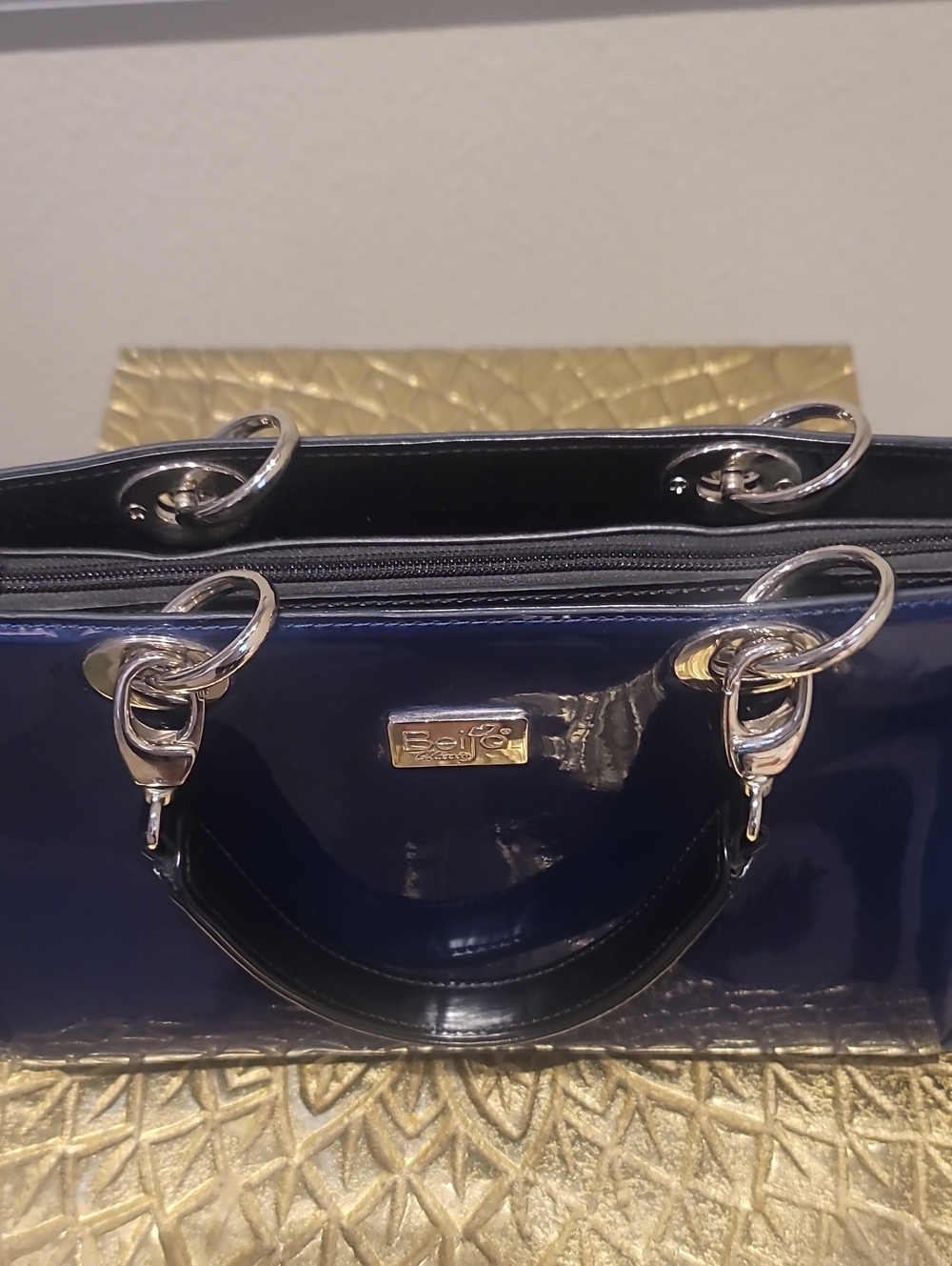 Beijo Navy Blue Patent Leather Handbag - Picture 2 of 10